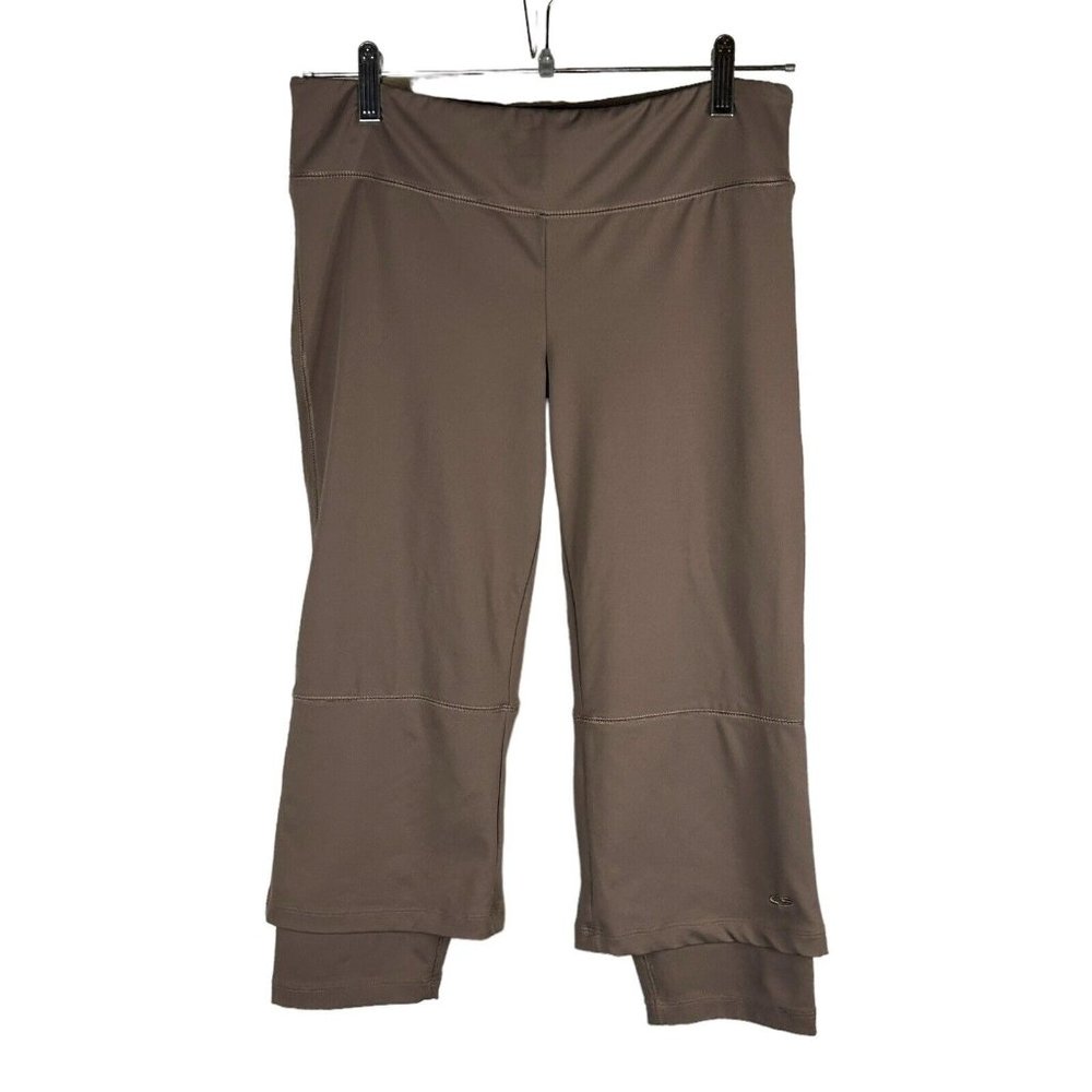 C9 by Champion M Workout Capri Legging Pants Athletic Lined Taupe Brown Stretch